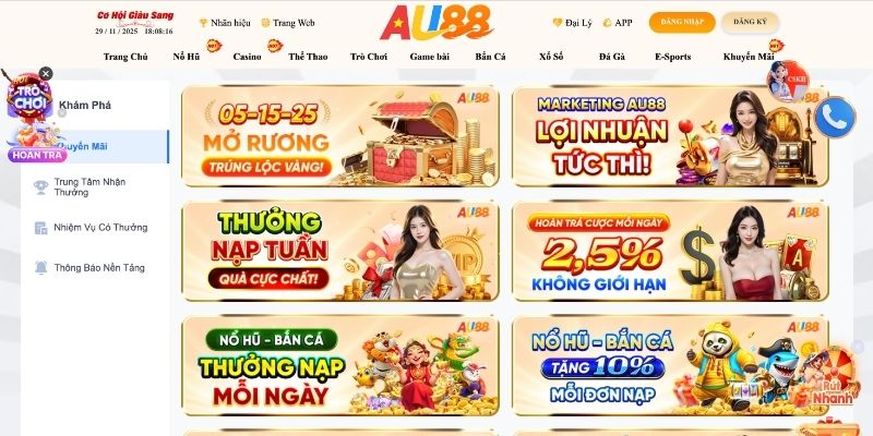 Khuyến mãi Au88 vô cùng rõ ràng, công khai ngay trên trang